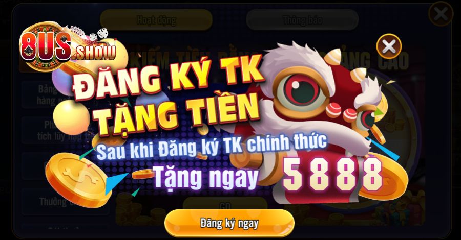 Chương trình khuyến mãi Đua Xe 8US đăng ký tặng 5888 VND