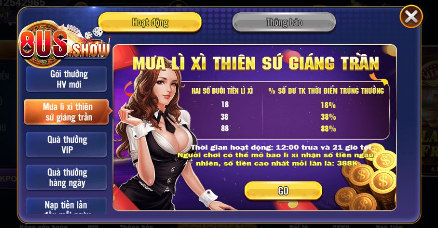 Tiền thưởng từ chương trình mưa lì xì thiên sứ giáng trần