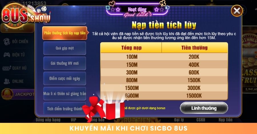 Top 8 khuyến mãi khi chơi Sicbo tại 8US